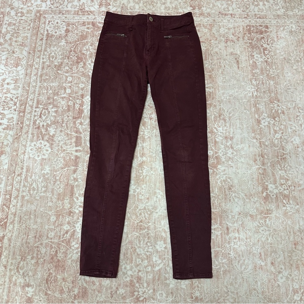 American Eagle Burgundy High Waisted Fitted Jeans - Picture 3 of 11
